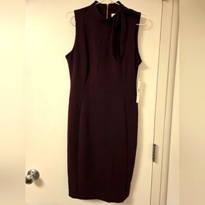 NWT Calvin Klein Sleeveless Aubergine bow neck dress‎